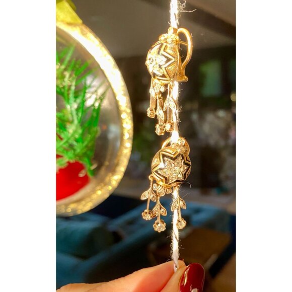 Art Deco Rose Cut Diamond Black Enamel Gold Earrings - Picture 1 of 5